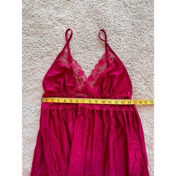 Berrette New York Night Gown Womans M Red Lingerie Lace V Neck Vintage - Picture 7 of 8